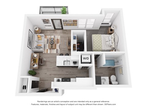 Floor plan for studio, 1 bath, 521 sqft